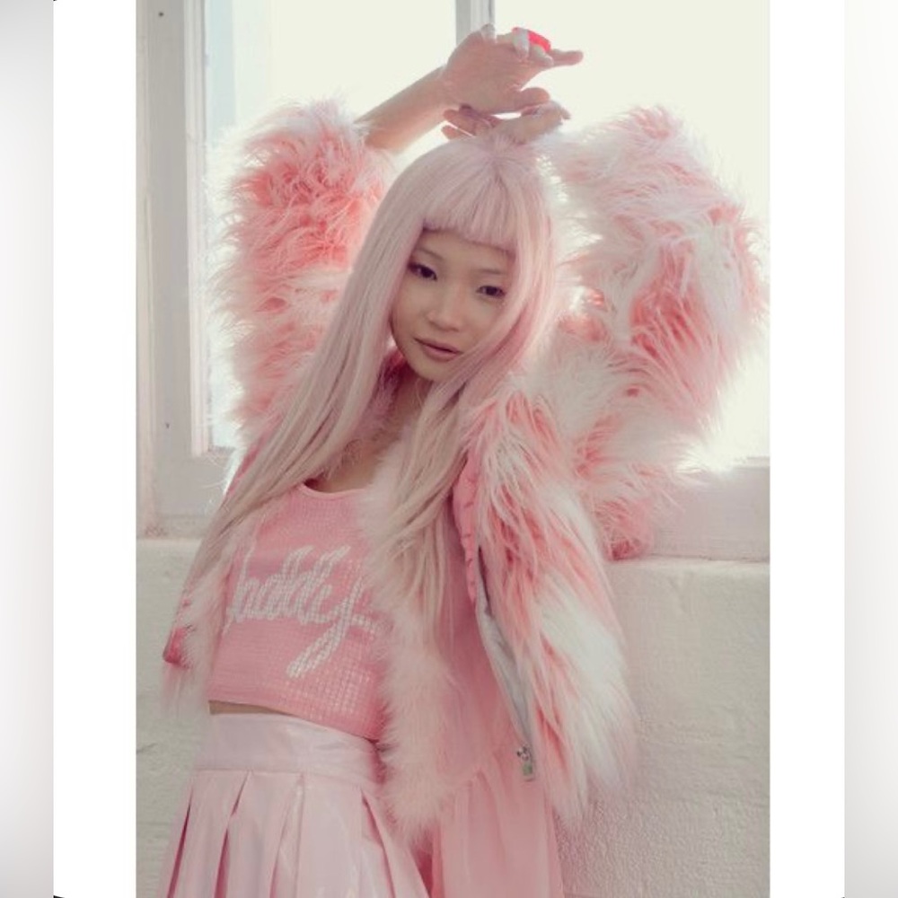 RARE 24HRS Lip Service Pink and White Faux Fur Crop Jacket
